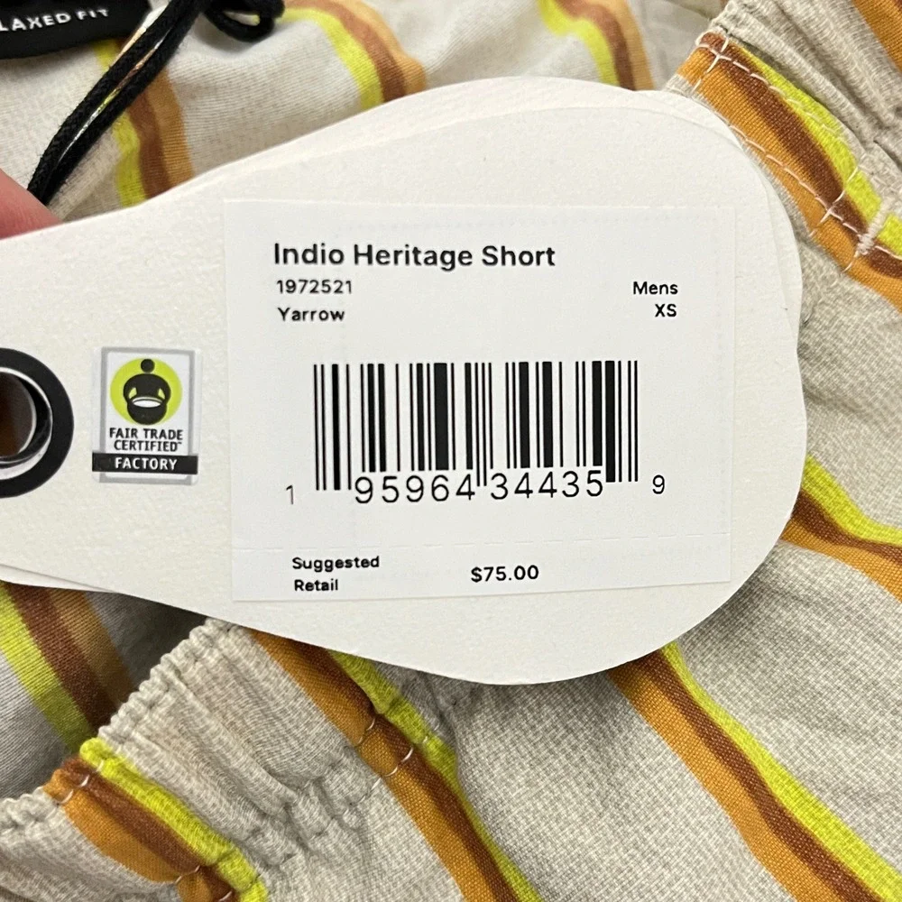 prAna Indio Heritage Shorts Mens XS Yarrow Orange Yellow Striped 1972521
